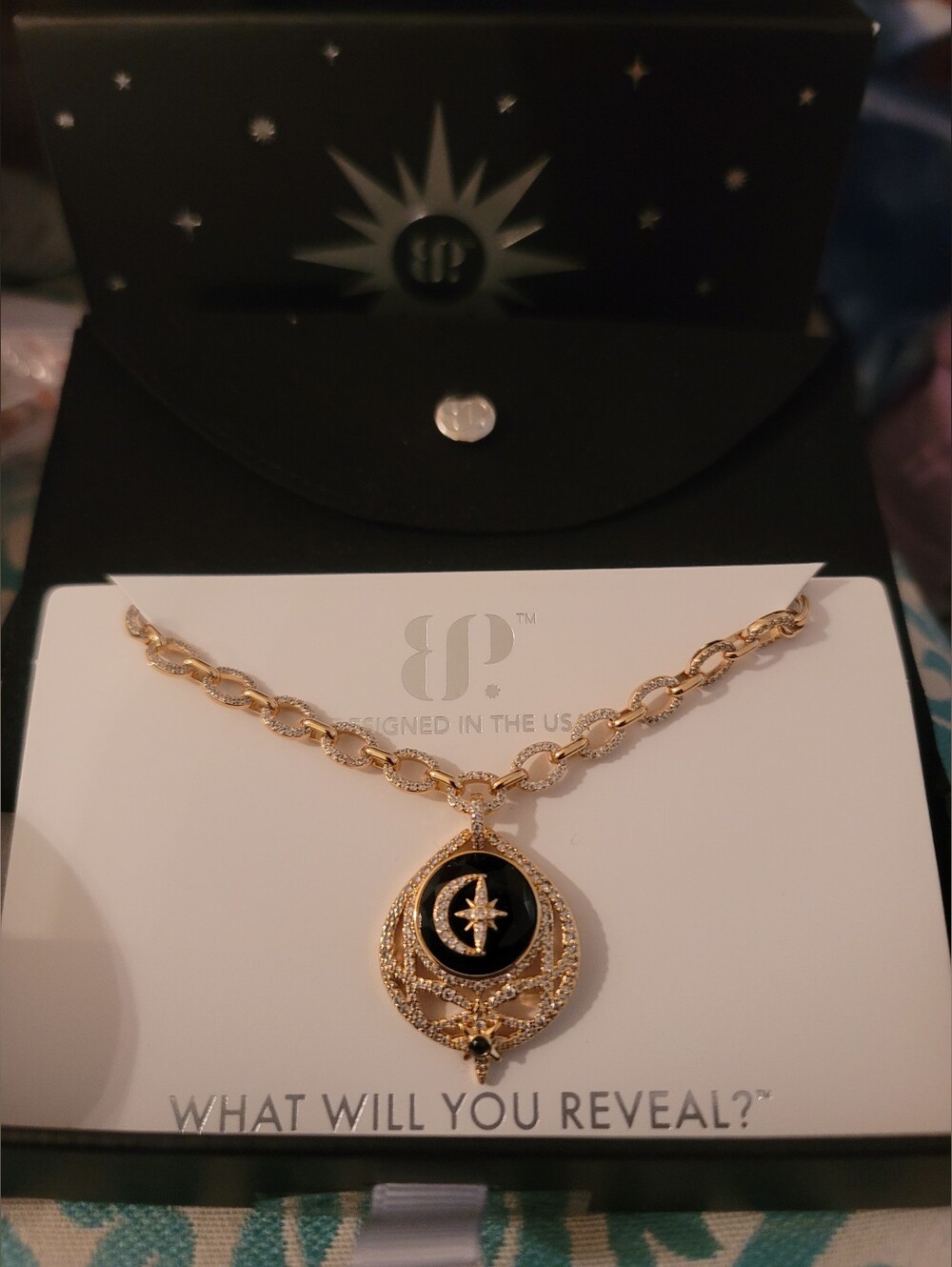 NWT- BP Obsidian Gold and Black Crescent Star Pendant Necklace-Rare Unicorn